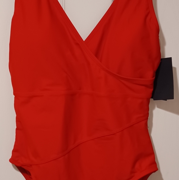 TOMMY HILFIGER RED SCA V-NECK FRONT LAYER WRAP SWIMSUIT SWIMWEAR SIZE 10 NEW WI - Picture 9 of 14